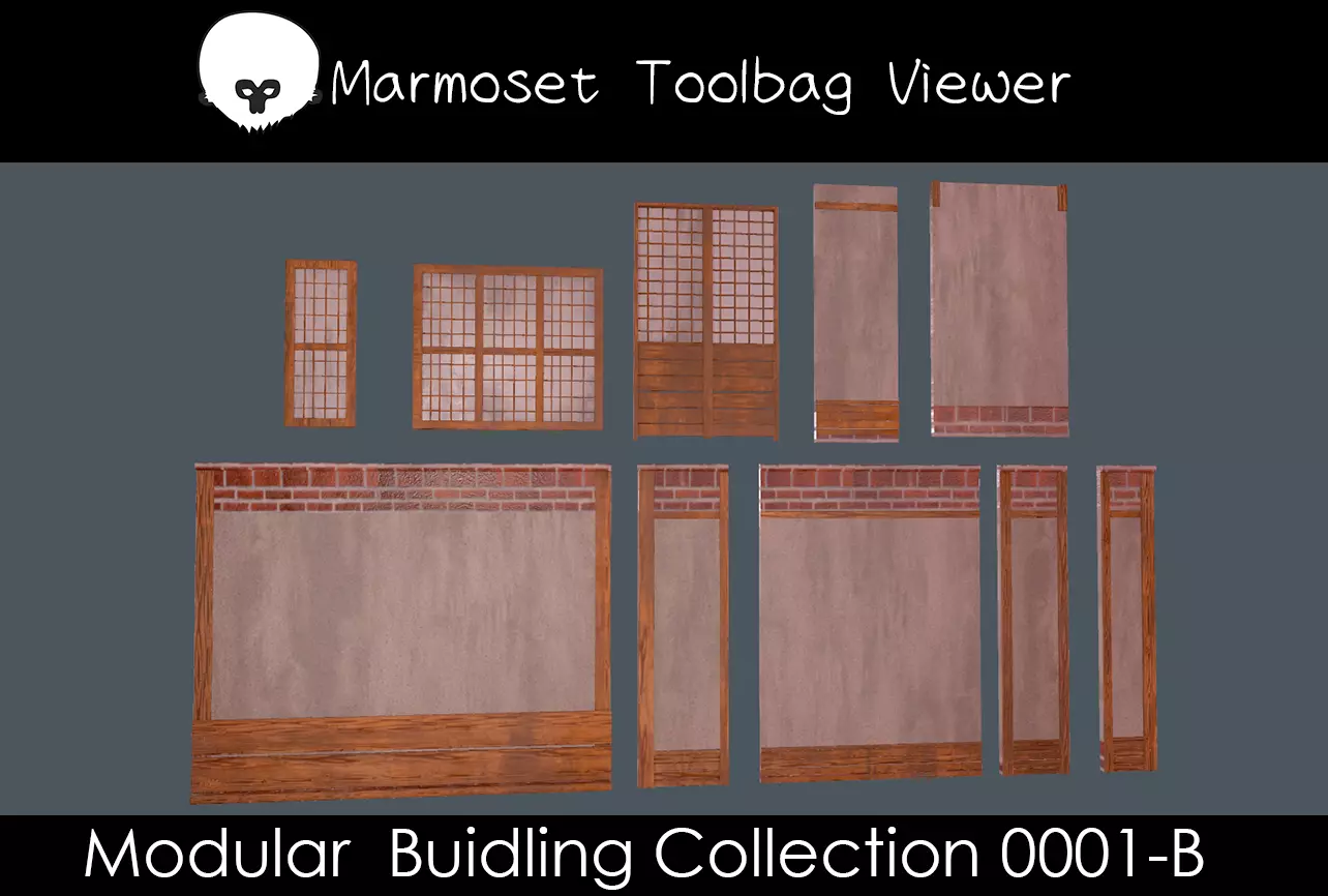 Modular wall Collection0001-B  Low-poly 3D model_0