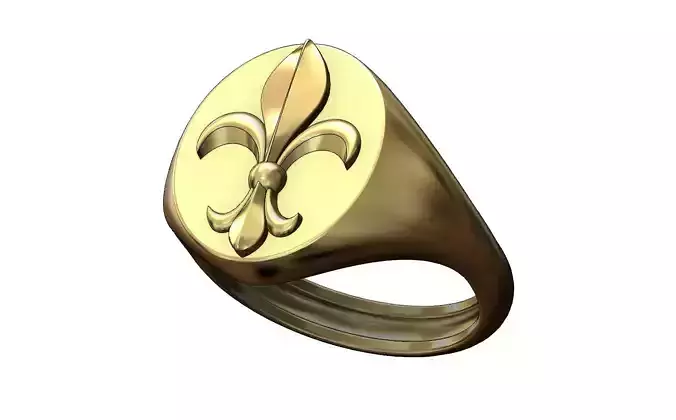 Royal lily Lys flower Fleur de lys signet ring N04
