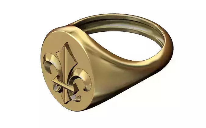Royal lily Lys flower Fleur de lys signet ring N05