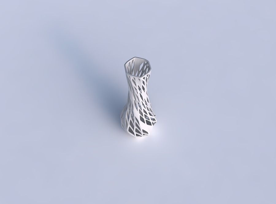 Vase twisted larger opening hexagon with diagonal grid lattice 3 3D print model_1