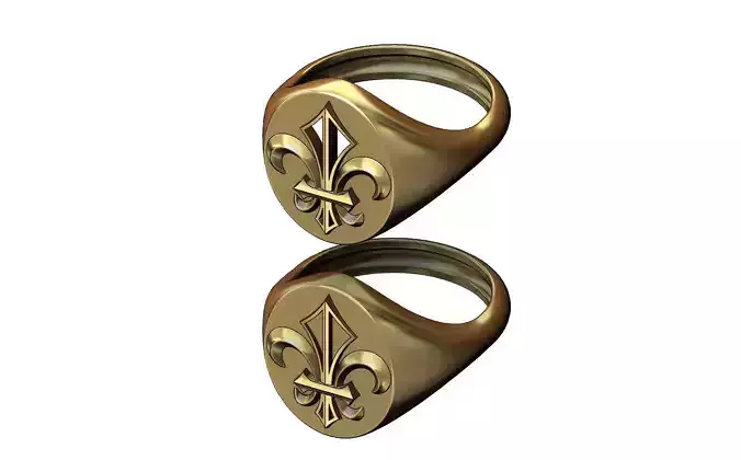 Royal lily Lys flower Fleur de lys signet ring N06