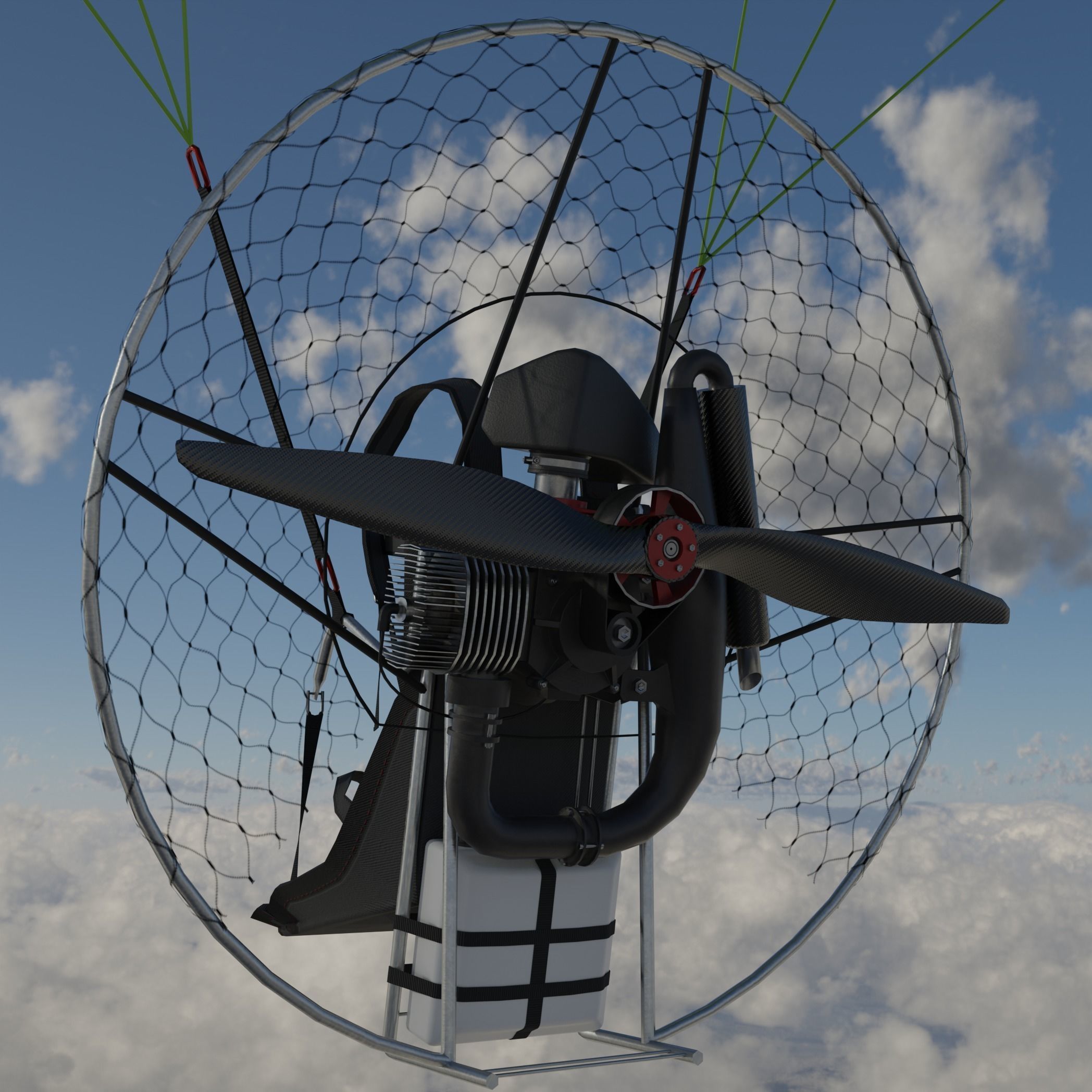 Paramotor 3D model parachute flying in sky Low-poly 3D model_2