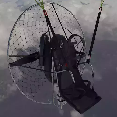 Paramotor 3D model parachute flying in sky Low-poly 3D model