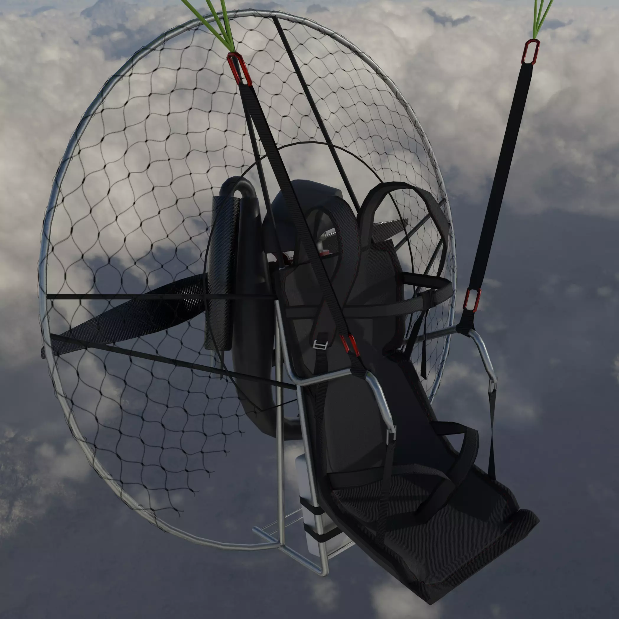 Paramotor 3D model parachute flying in sky Low-poly 3D model_0
