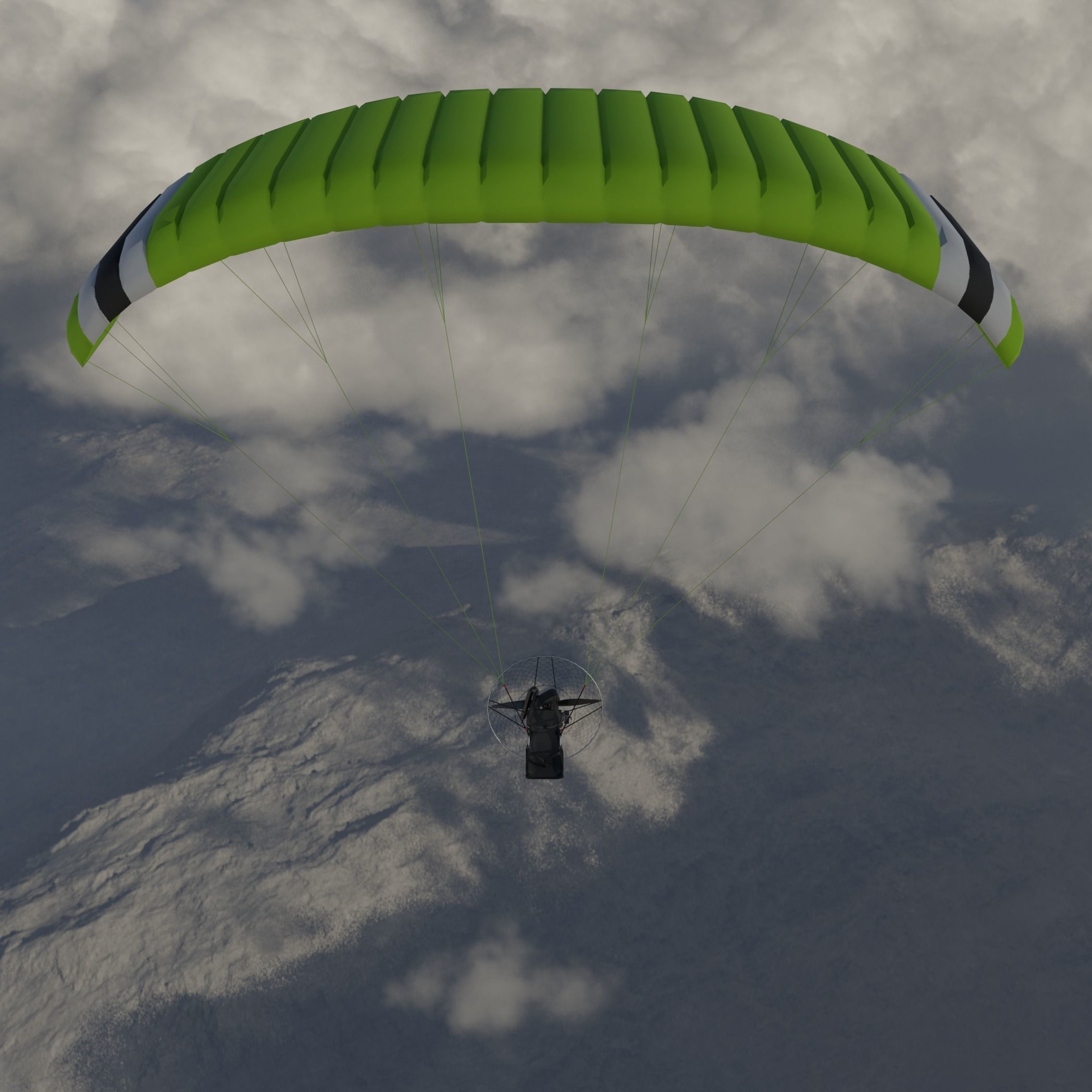 Paramotor 3D model parachute flying in sky Low-poly 3D model_4