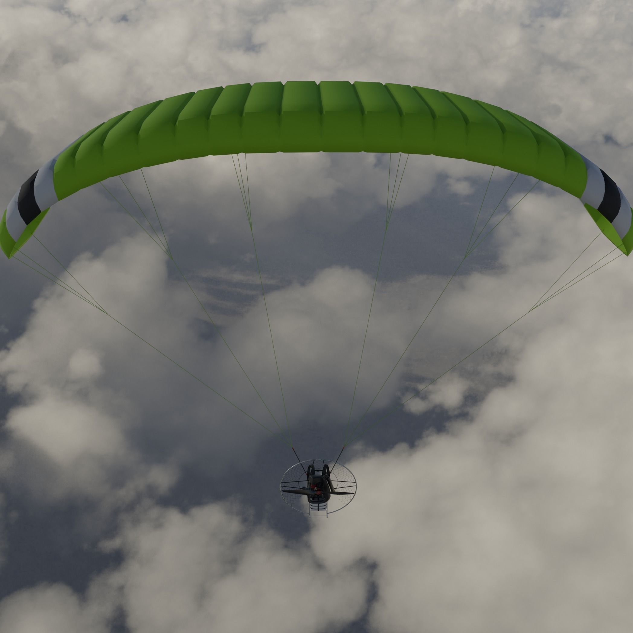 Paramotor 3D model parachute flying in sky Low-poly 3D model_3