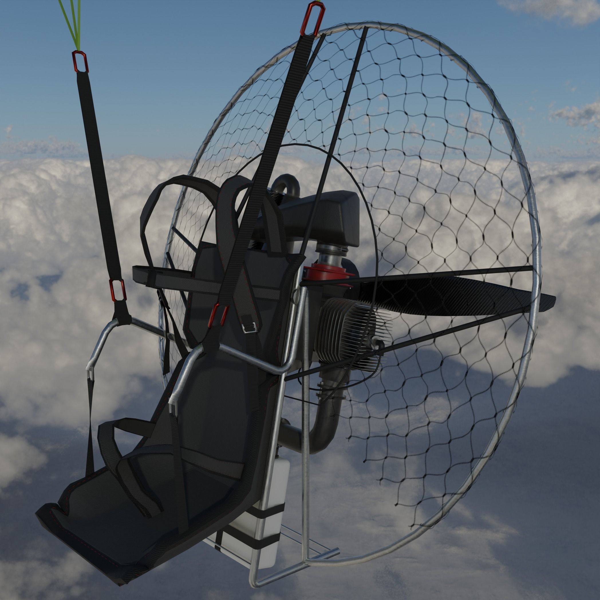 Paramotor 3D model parachute flying in sky Low-poly 3D model_1