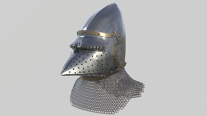 Medieval Bascinet02 with chainmail Low-poly 3D model