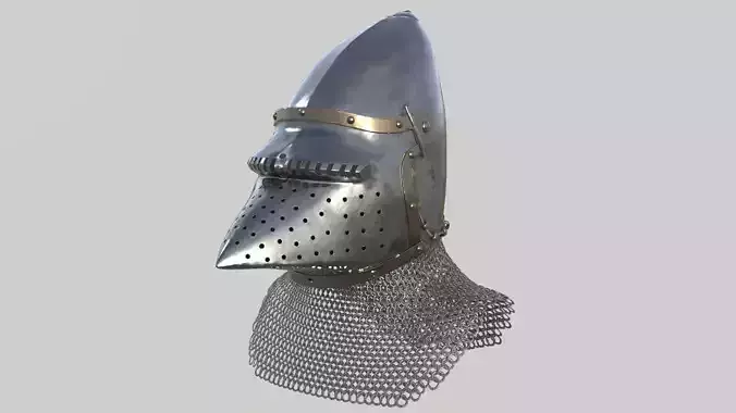 Medieval Bascinet02 with chainmail Low-poly 3D model