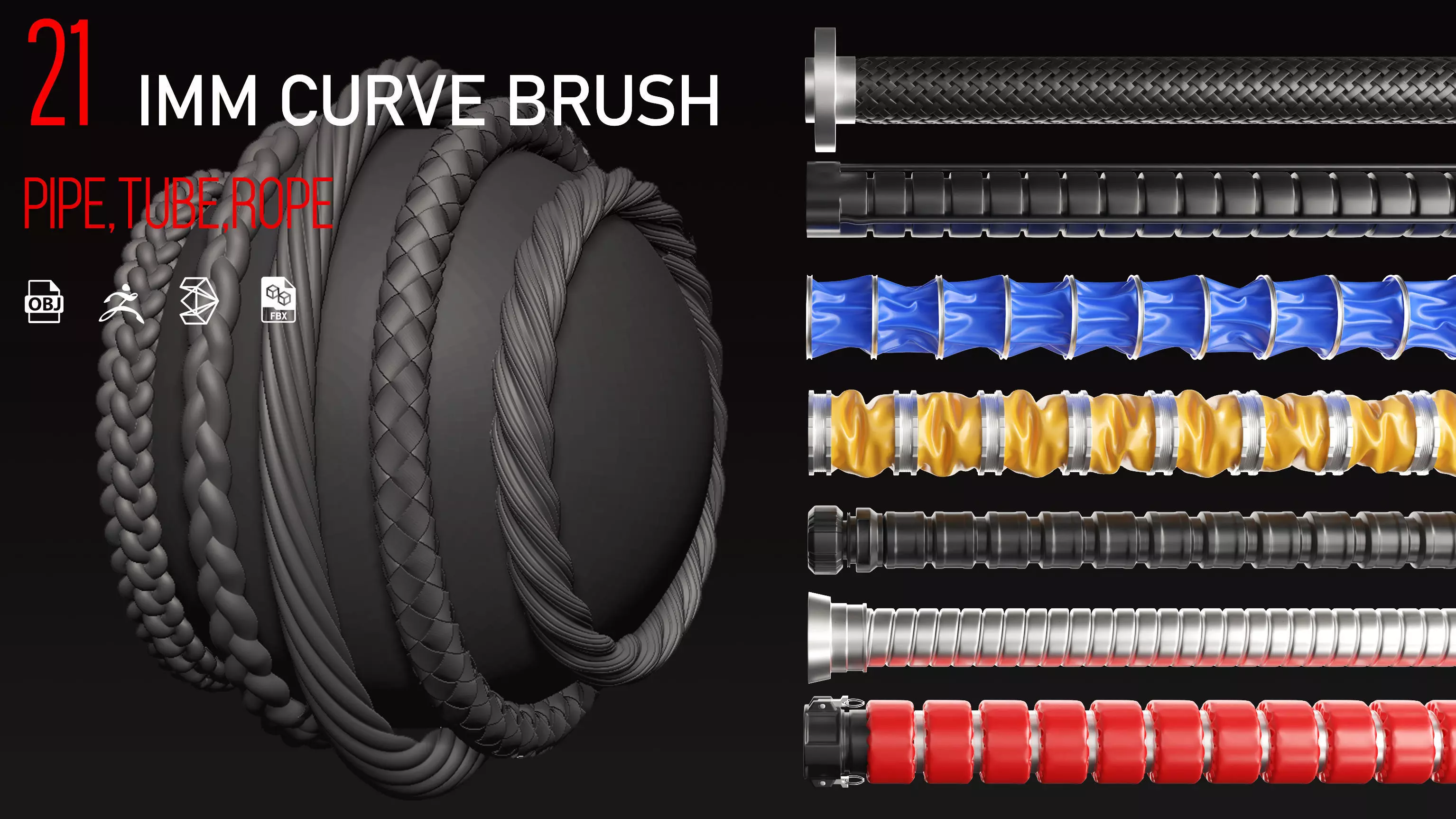 21 IMM brush tube-pipe -rope 3D model