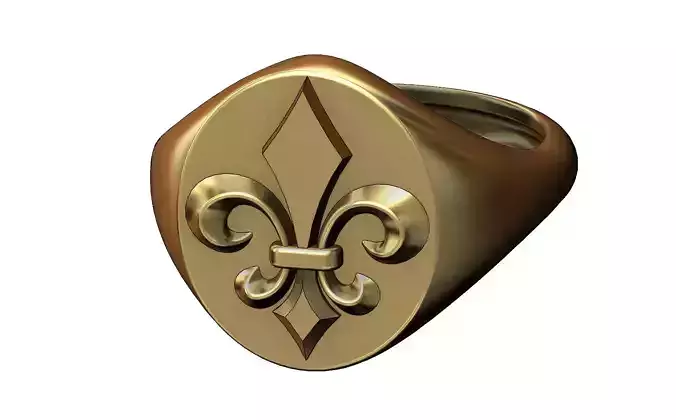 Royal lily Lys flower Fleur de lys signet ring N10 3D print model
