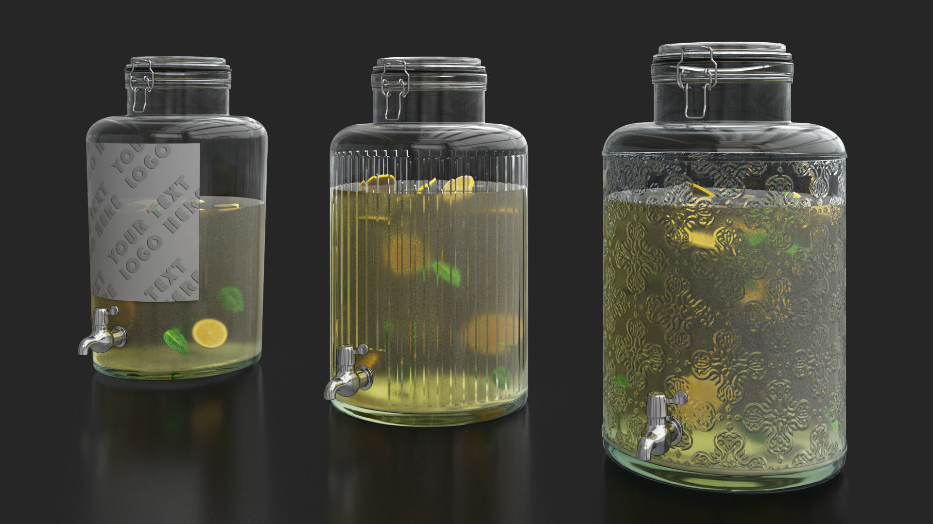  Glass jars  dispensers with a tap and lemonade 3D model_1