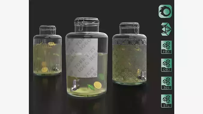  Glass jars  dispensers with a tap and lemonade