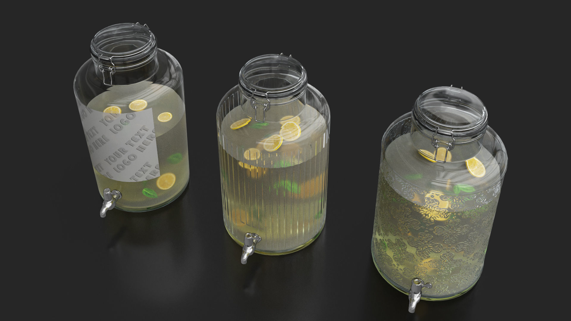  Glass jars  dispensers with a tap and lemonade 3D model_3