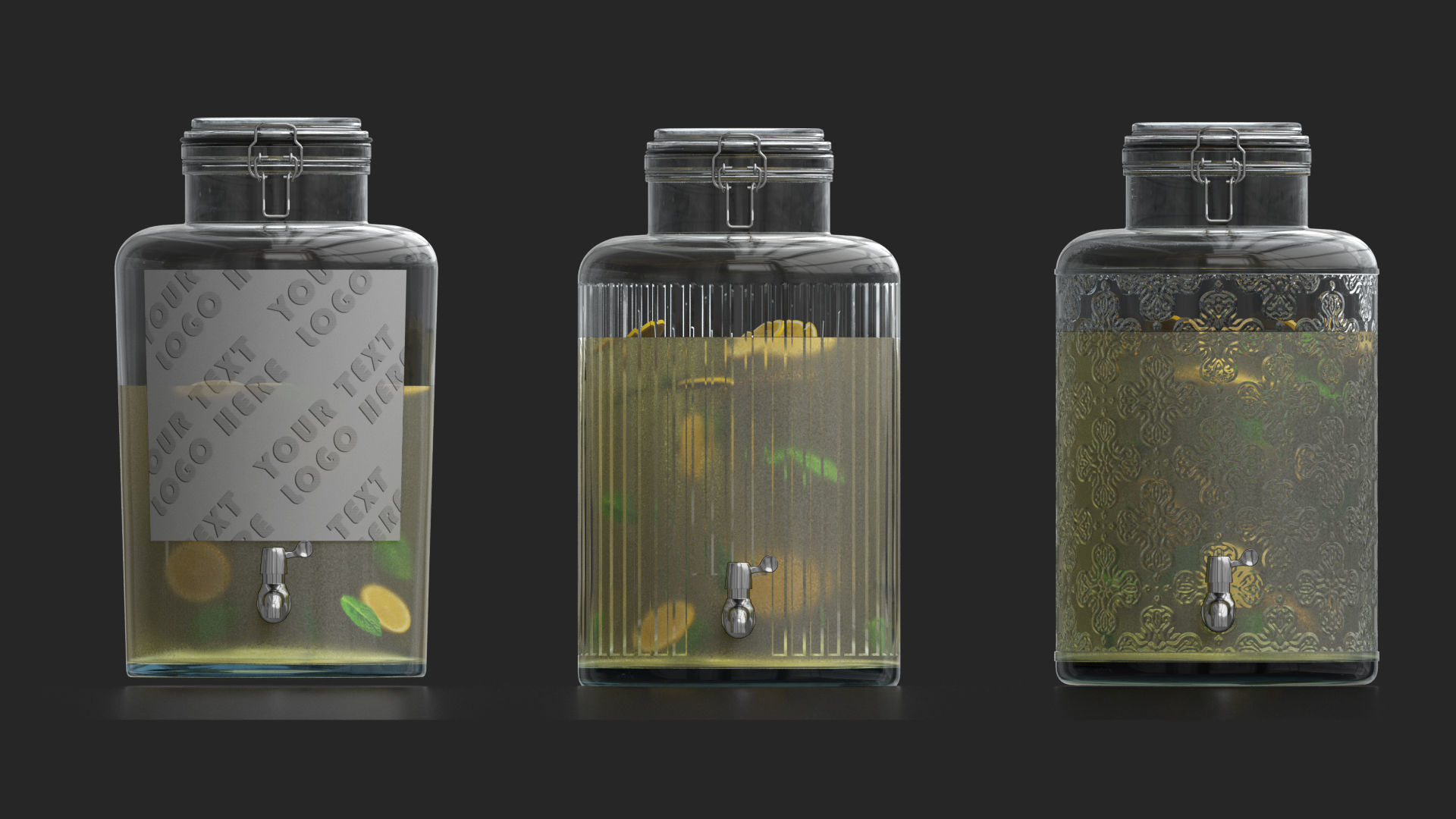  Glass jars  dispensers with a tap and lemonade 3D model_5
