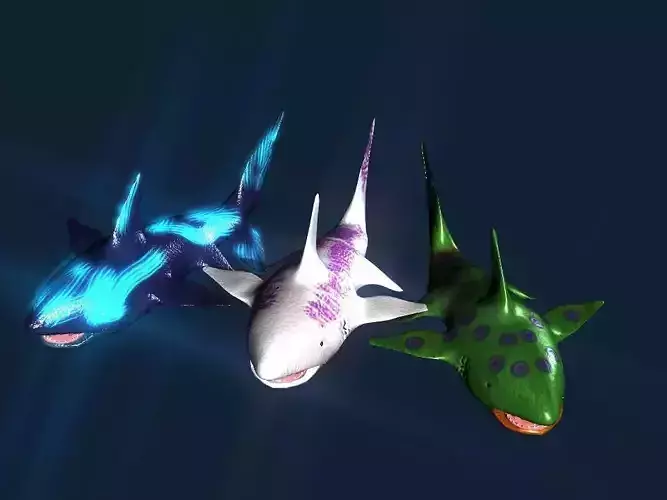 Fantasy Sharks Collection Low-poly 3D model