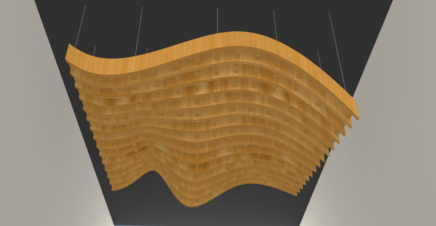 Parametric Wavy Wooden Suspended Ceiling with Grasshopper 3D model_2