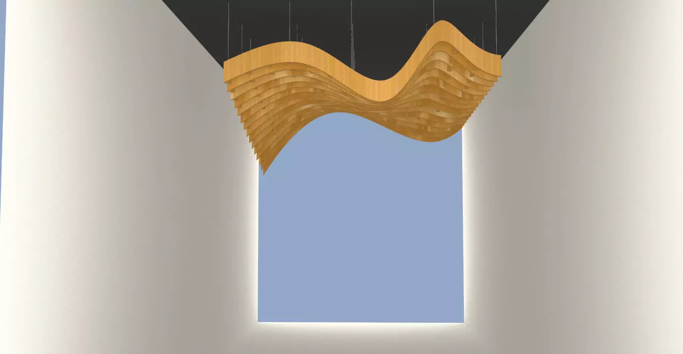 Parametric Wavy Wooden Suspended Ceiling with Grasshopper 3D model_0