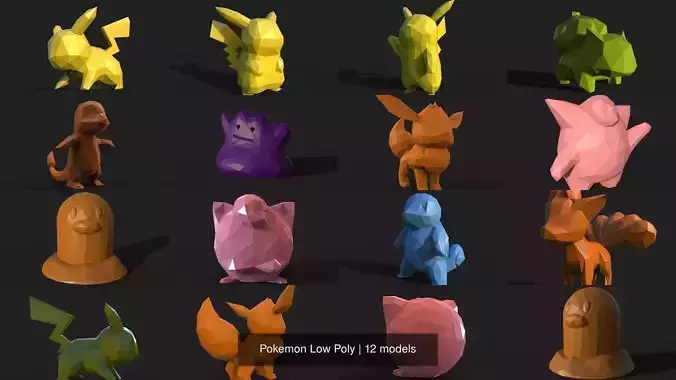 Pokemon Low Poly pikachu in polygons 3D Model Collection