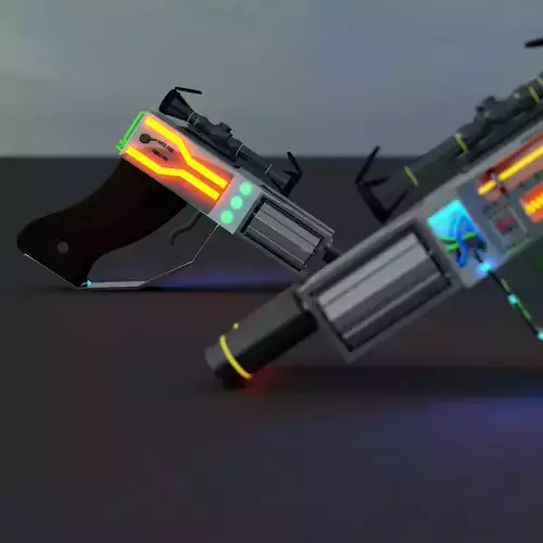 sci-fi futuristic double barrel revolver gun Low-poly 3D model