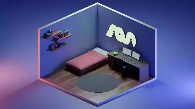 Low Poly Isometric Bedroom