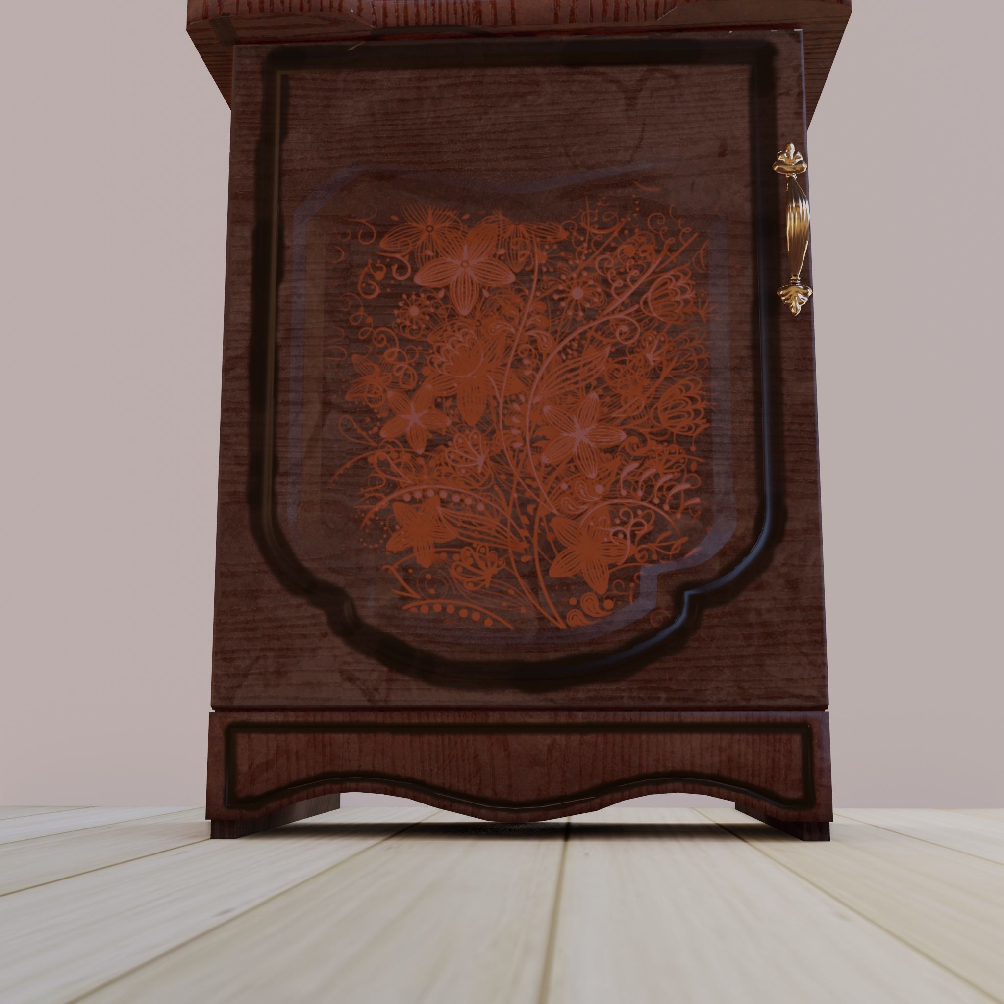 Lacquered Wood Rigged Furniture Nightstand With Pattern Pbr Low-poly 3D model_4