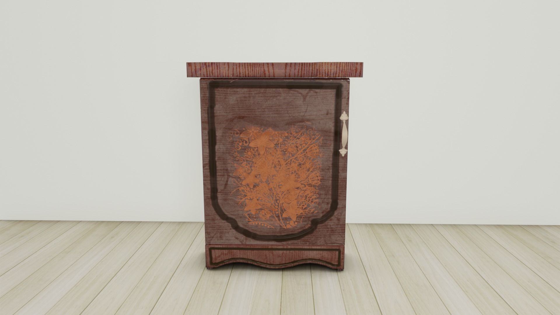 Lacquered Wood Rigged Furniture Nightstand With Pattern Pbr Low-poly 3D model_1