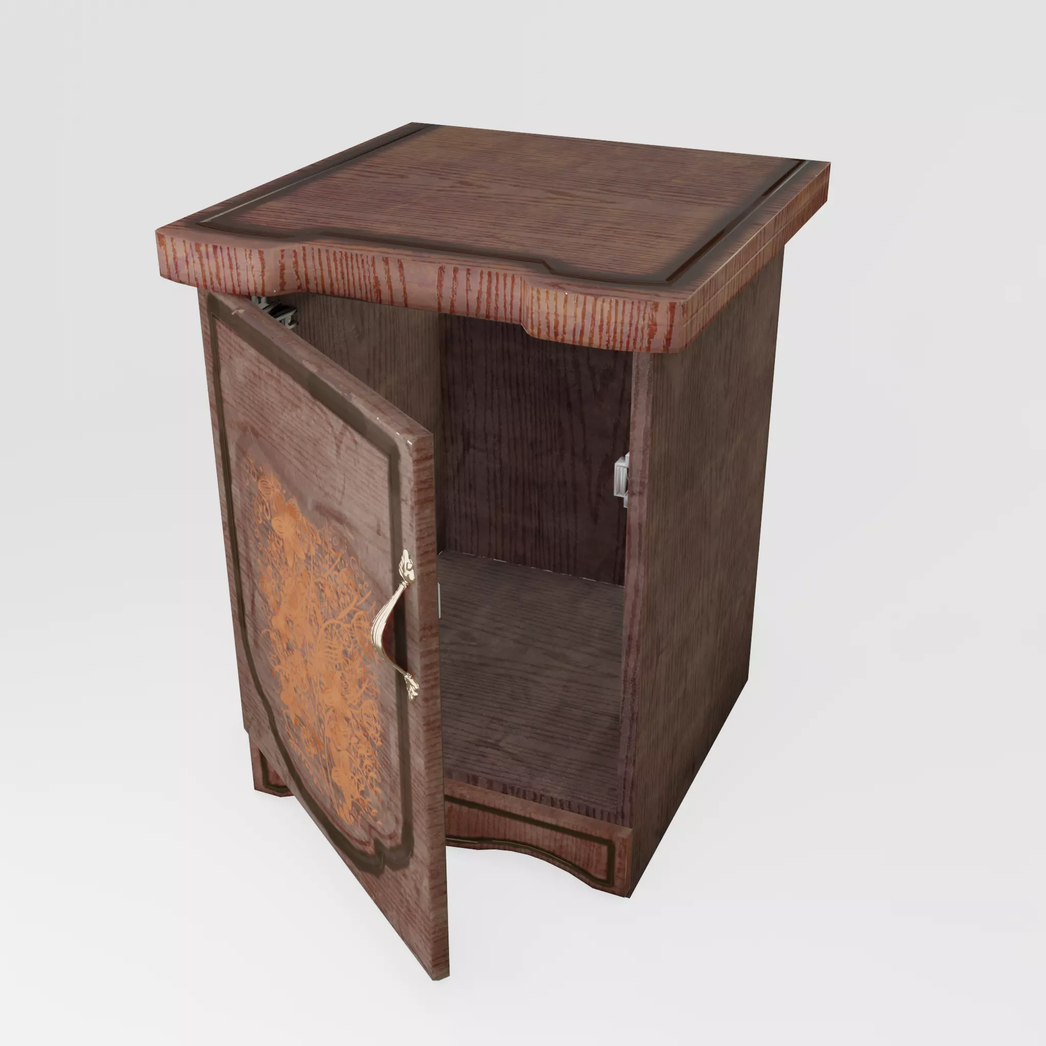 Lacquered Wood Rigged Furniture Nightstand With Pattern Pbr Low-poly 3D model_0