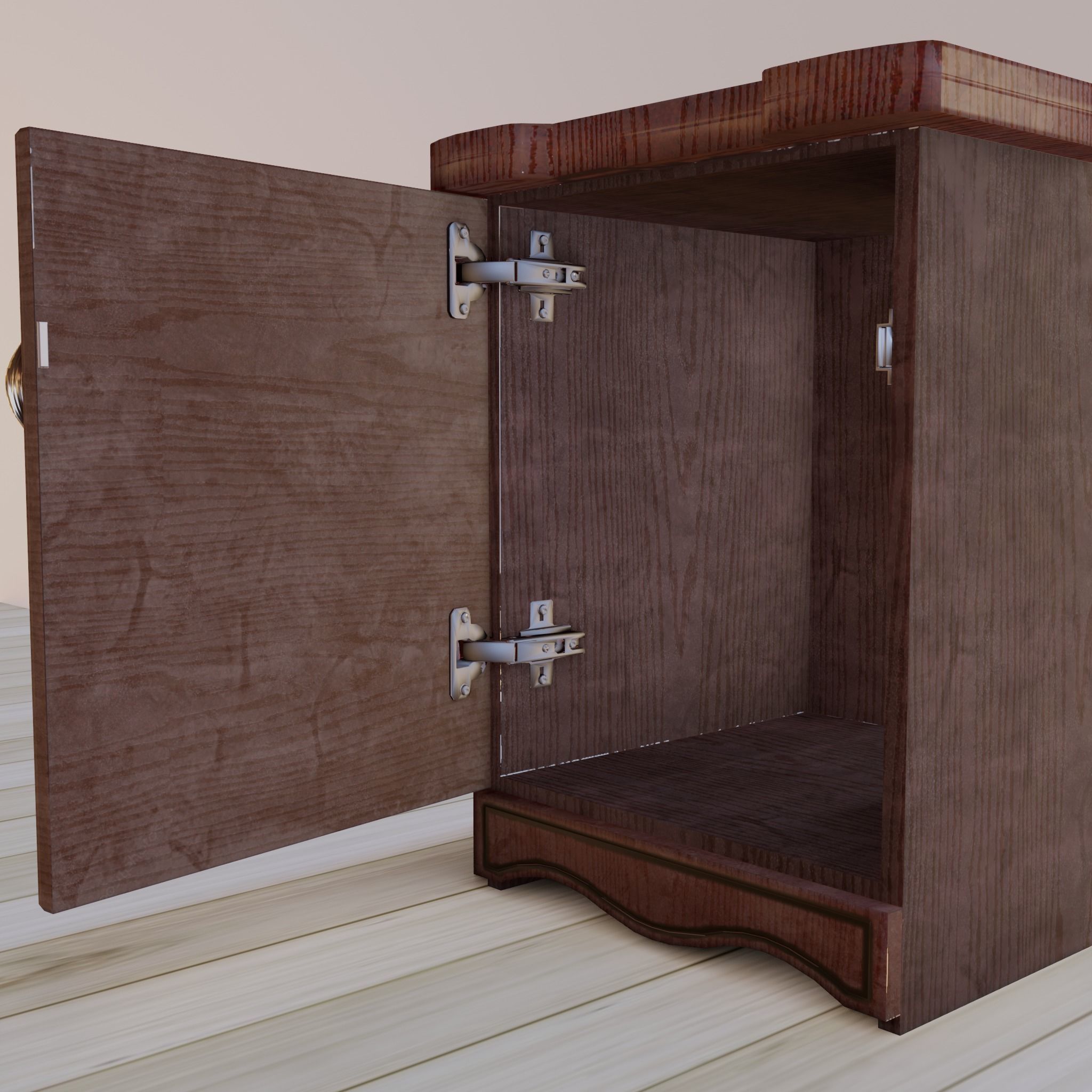 Lacquered Wood Rigged Furniture Nightstand With Pattern Pbr Low-poly 3D model_9