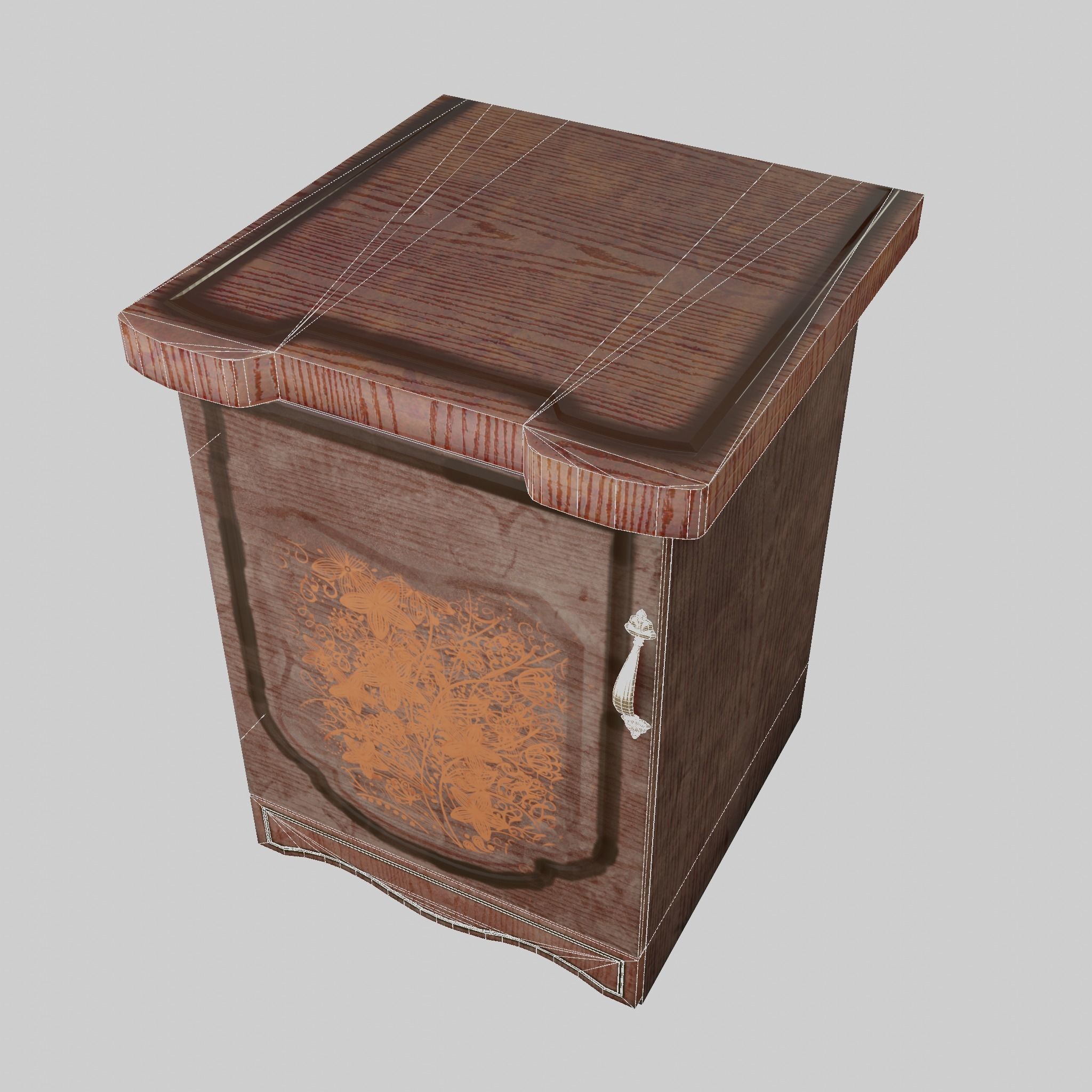 Lacquered Wood Rigged Furniture Nightstand With Pattern Pbr Low-poly 3D model_3