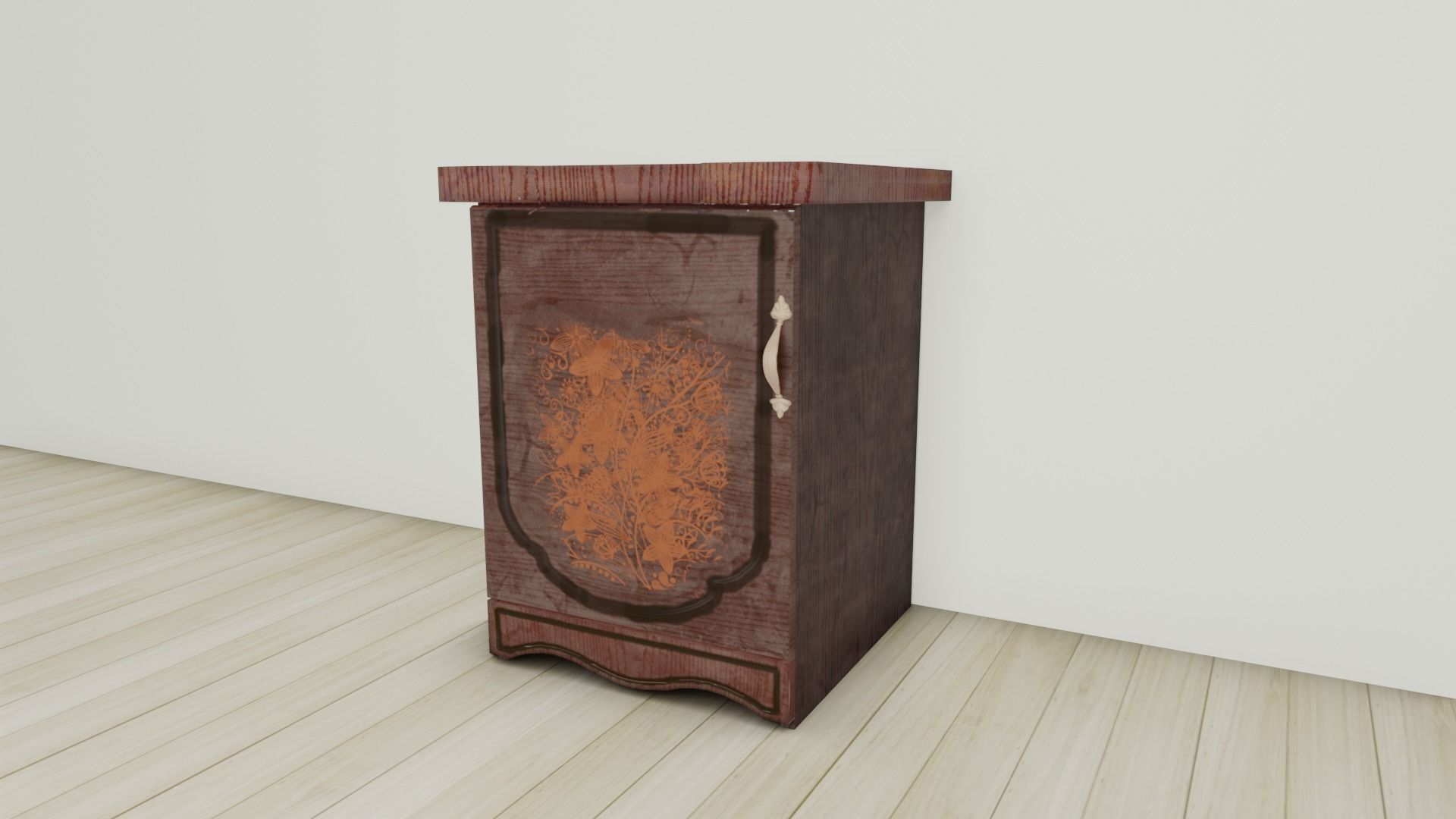Lacquered Wood Rigged Furniture Nightstand With Pattern Pbr Low-poly 3D model_5