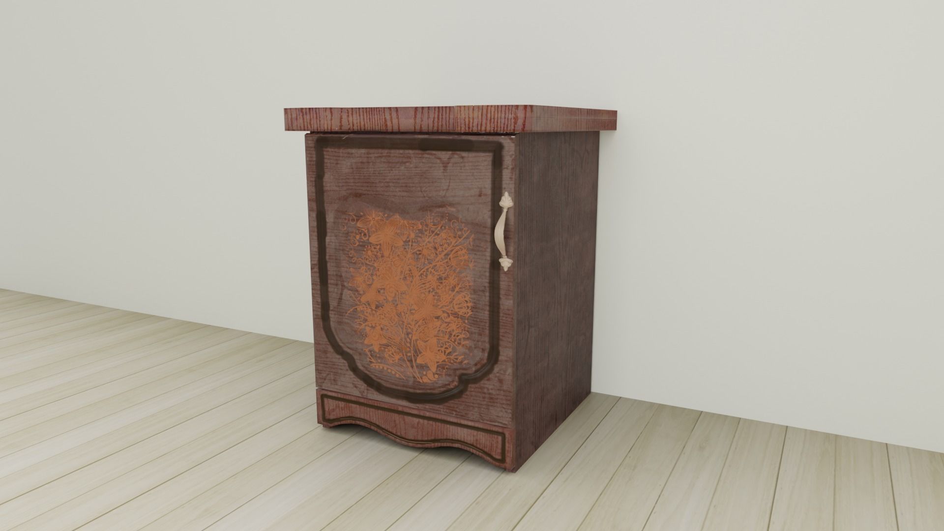 Lacquered Wood Rigged Furniture Nightstand With Pattern Pbr Low-poly 3D model_10