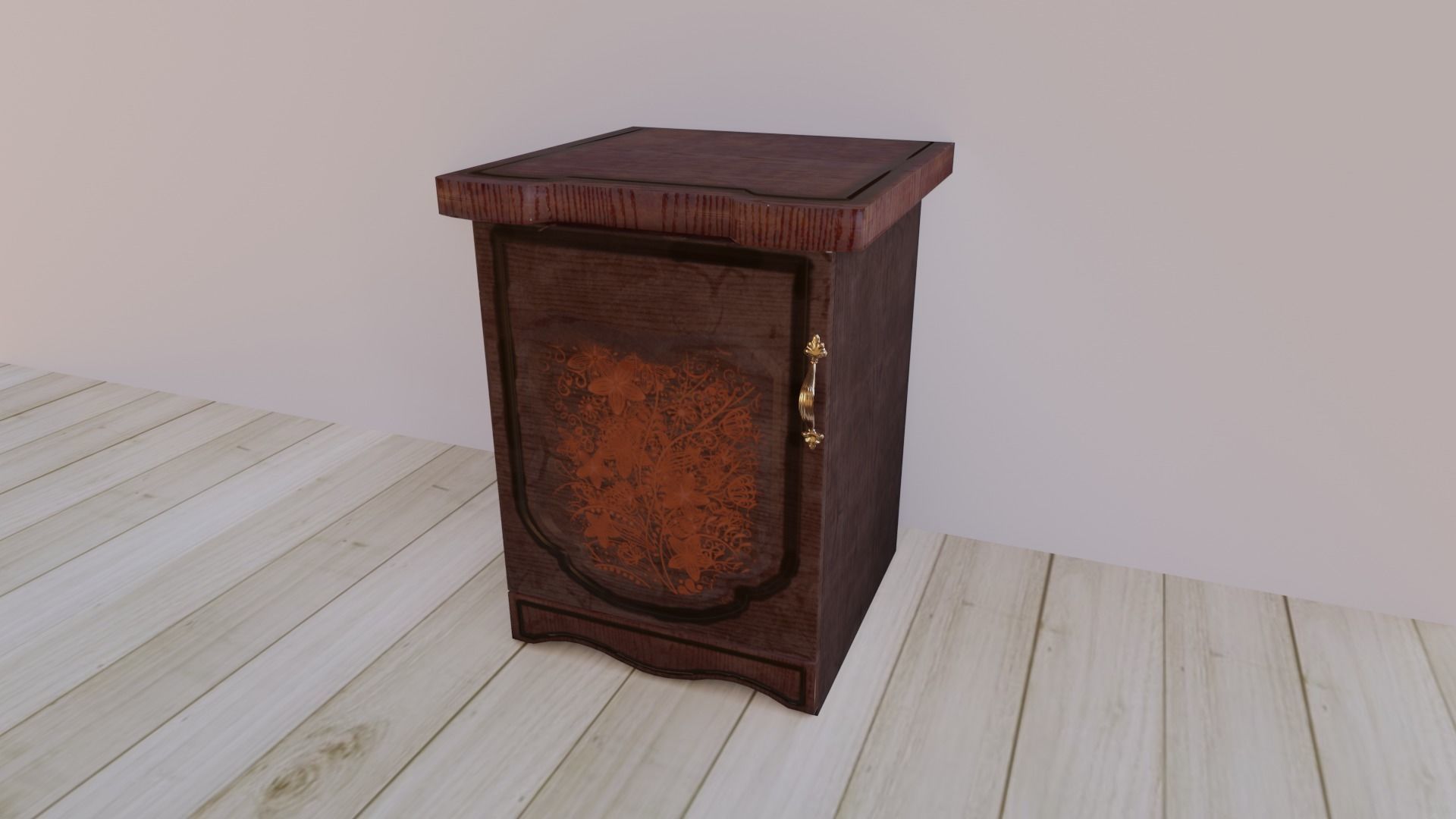 Lacquered Wood Rigged Furniture Nightstand With Pattern Pbr Low-poly 3D model_6