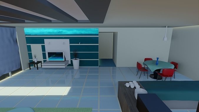 high tech living room  Low-poly 3D model