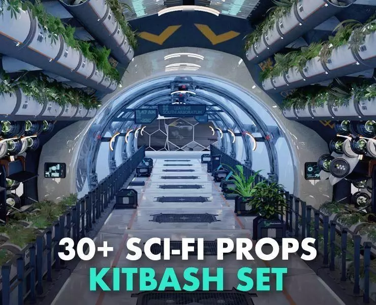 30  Low poly Sci-Fi Props Kitbash set Low-poly 3D model_0