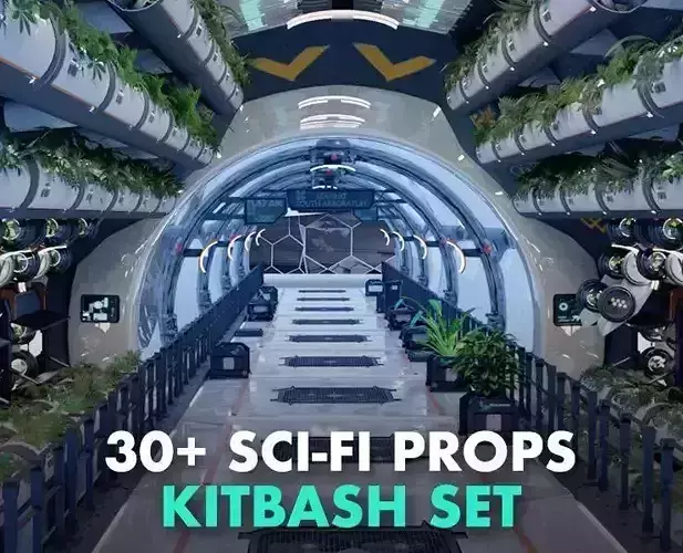 30  Low poly Sci-Fi Props Kitbash set