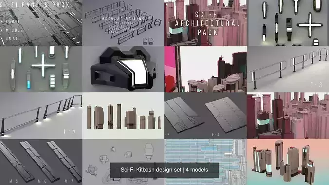 Sci-Fi Kitbash design set 3D Model Collection