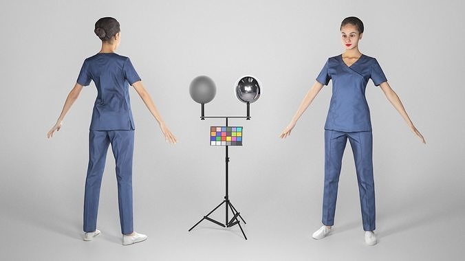 Young beautiful brunette in surgeon uniform in A-pose 189 Low-poly 3D model