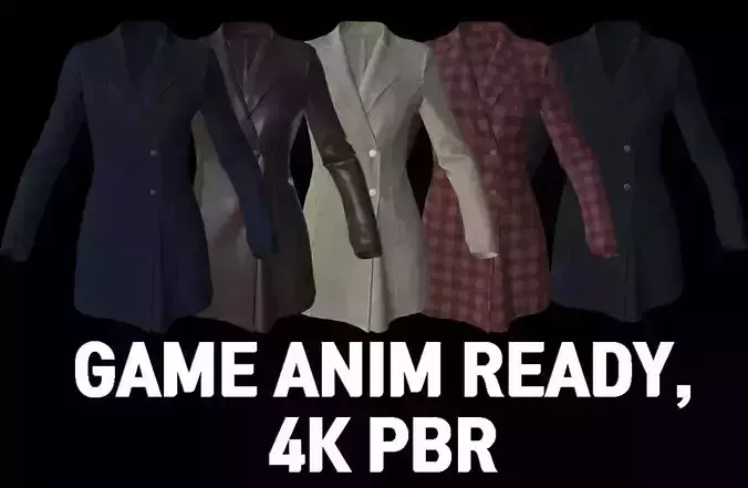 Female Coat cloth for Game animation with low poly 
