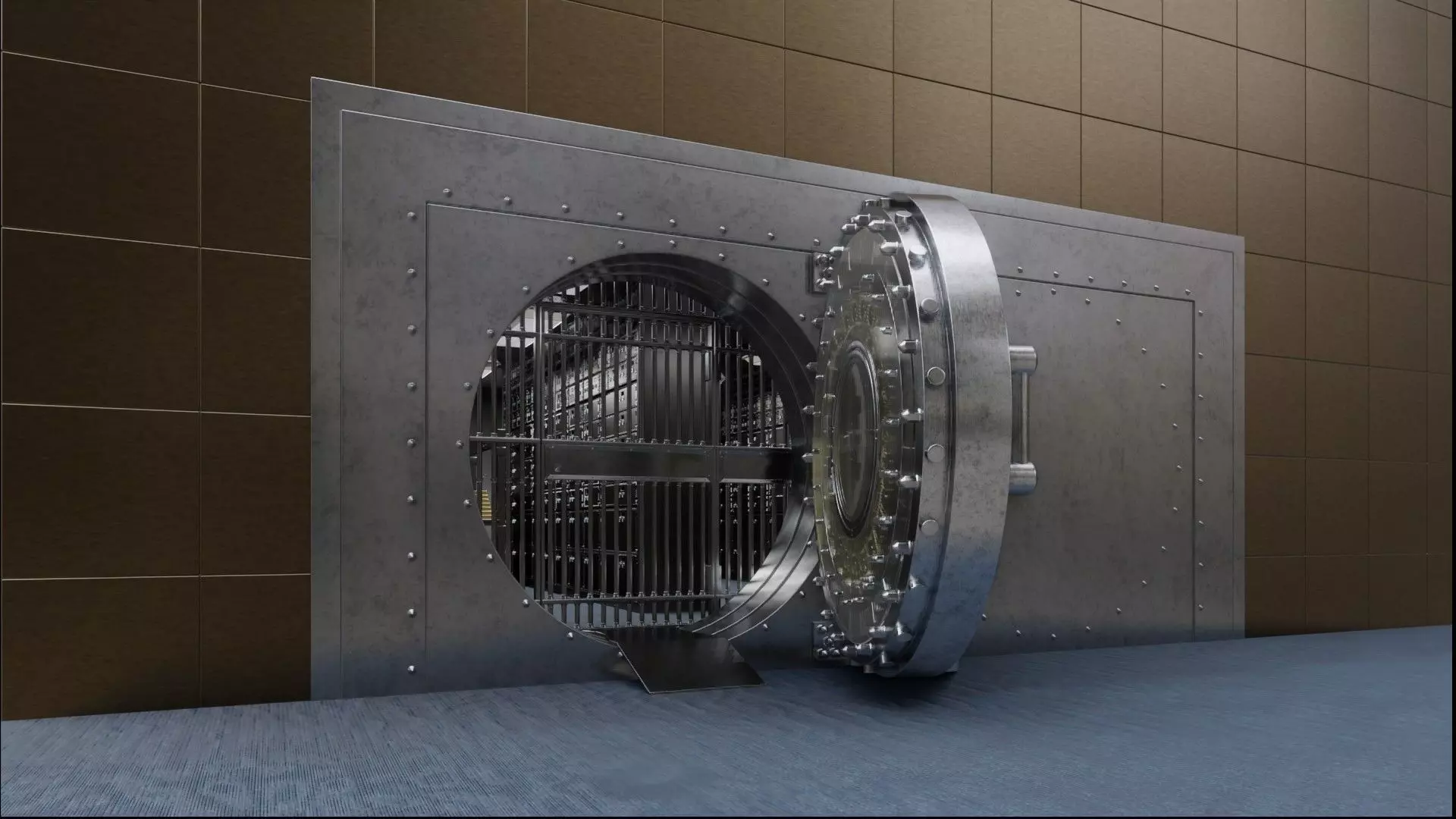 Bank safe room with gold and bank cells 3D model