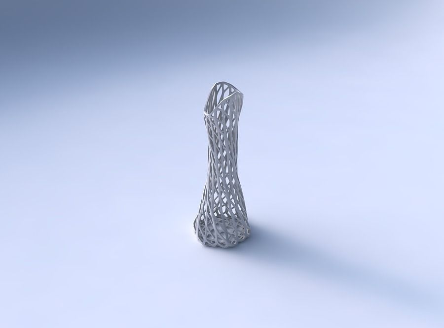 Vase twisted squeezed and bent hexagon 2 with diagonal grid l... 3D print model_3