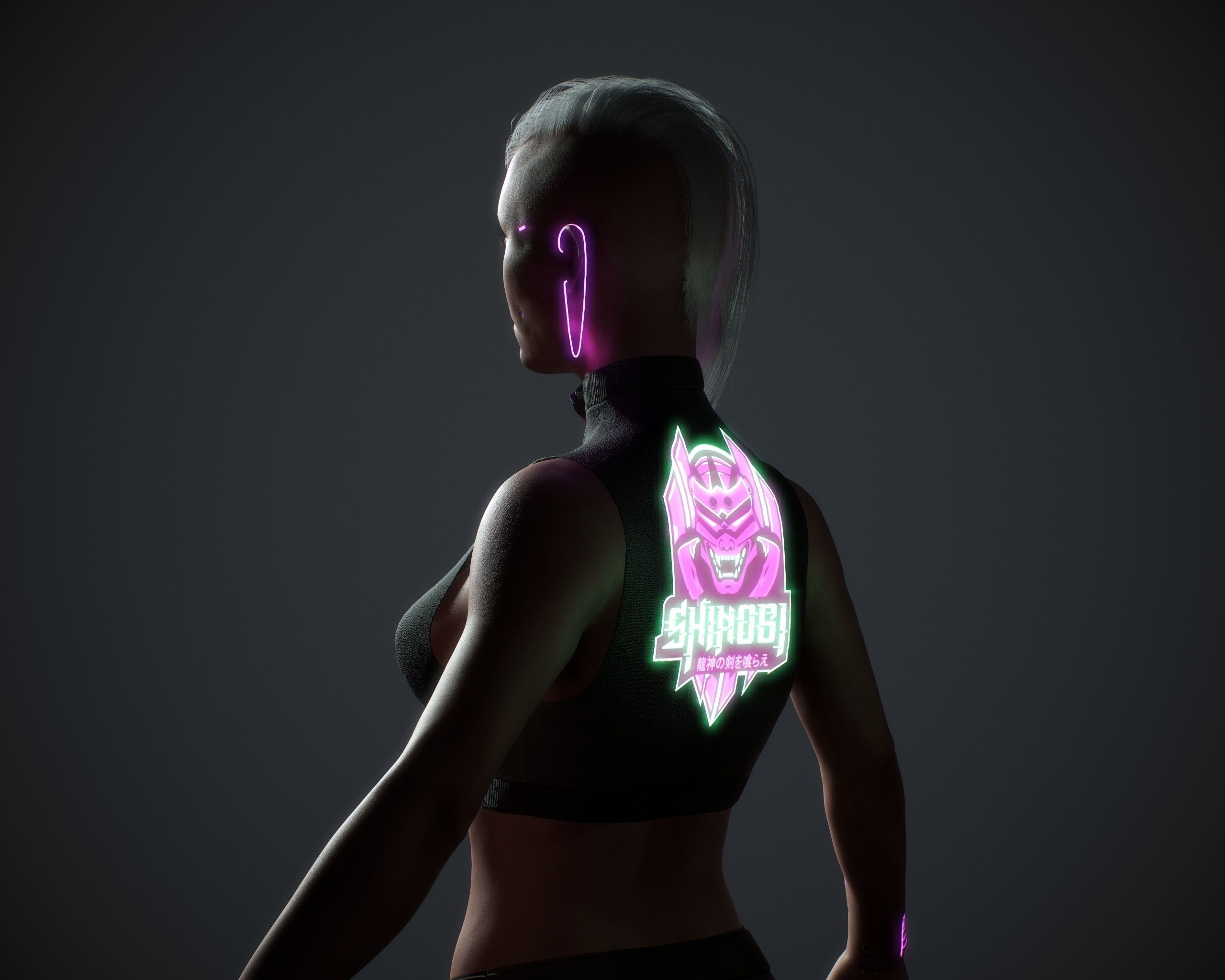 Cyberpunk woman clothing with hair Low-poly 3D model_15