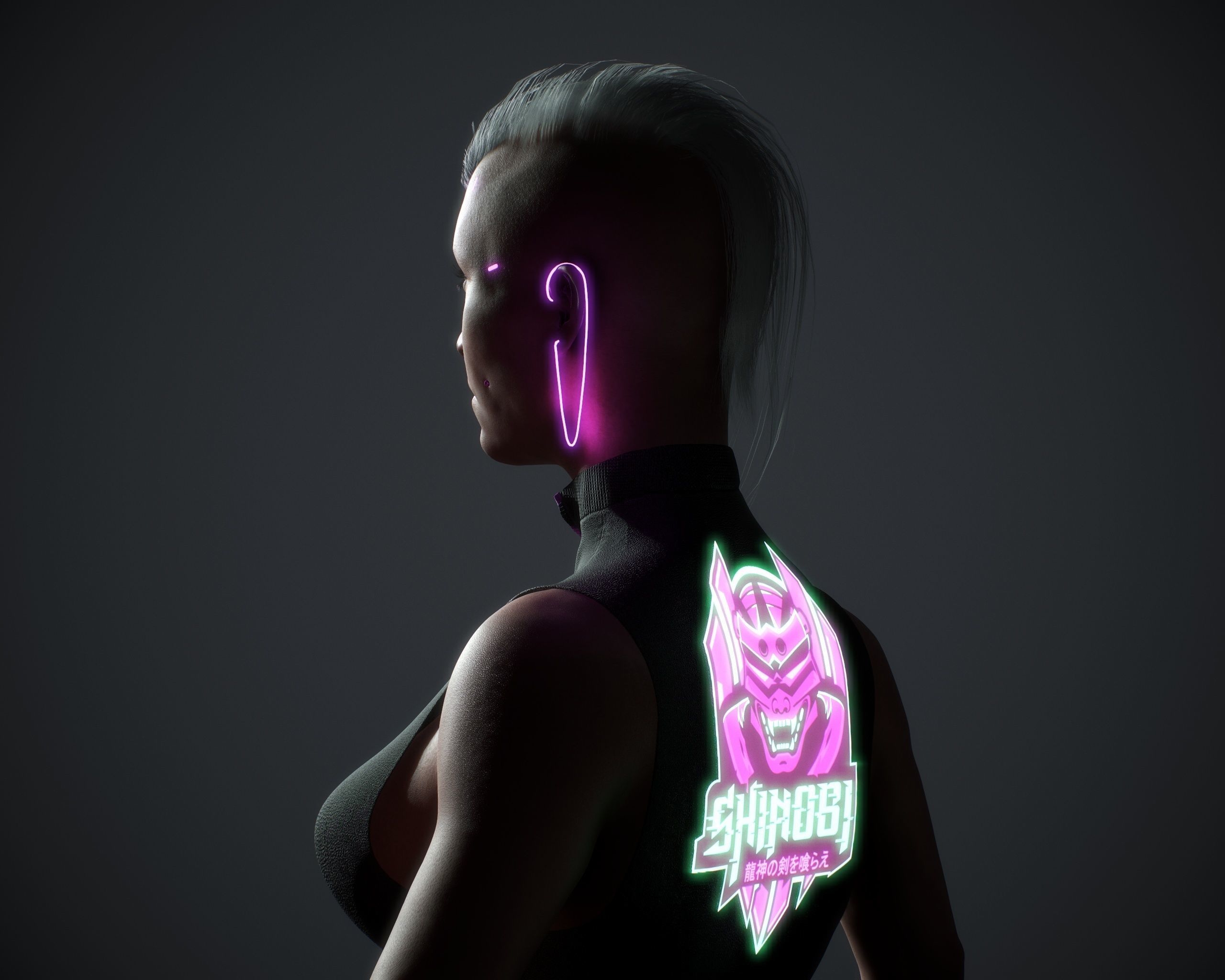 Cyberpunk woman clothing with hair Low-poly 3D model_5