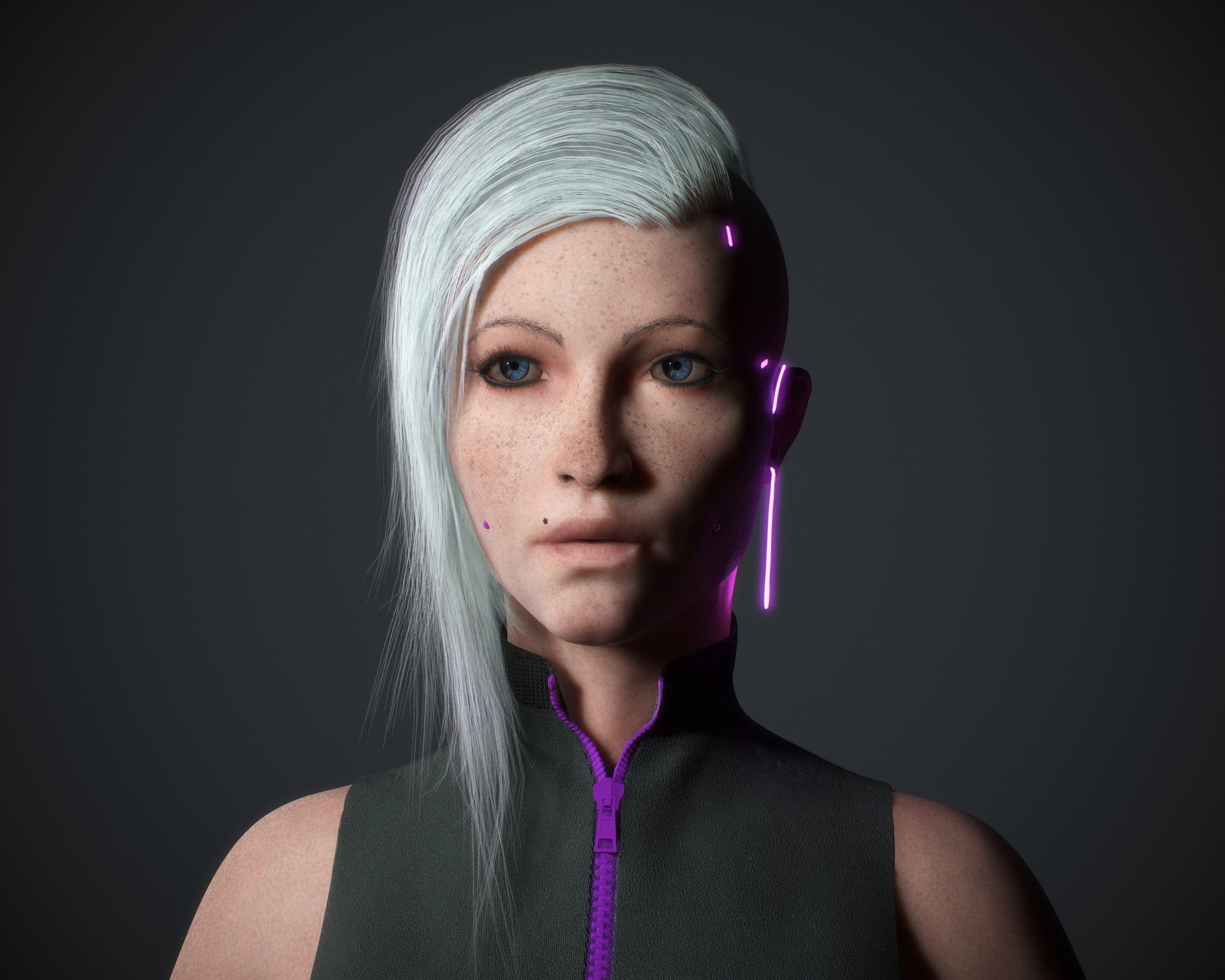 Cyberpunk woman clothing with hair Low-poly 3D model_4