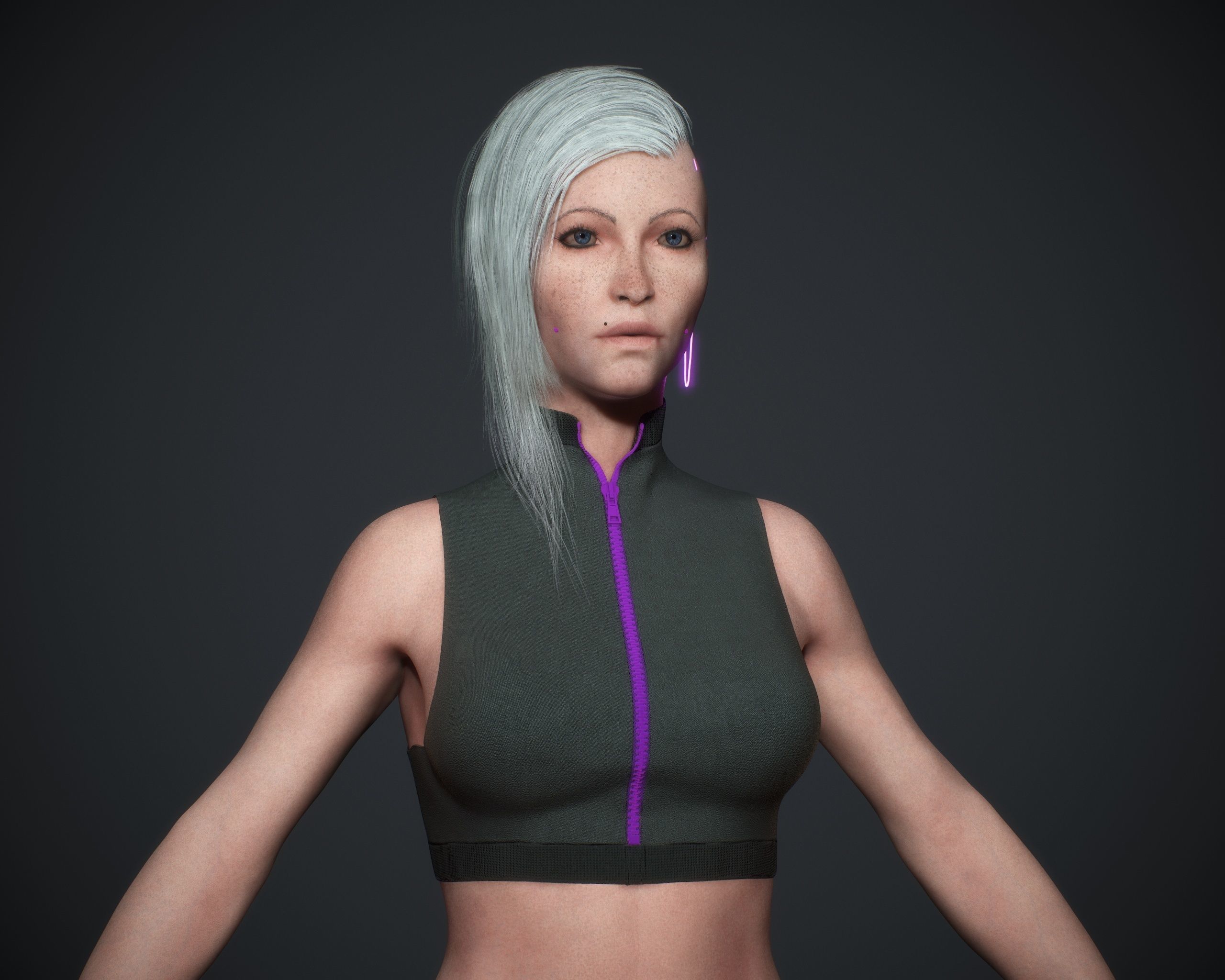 Cyberpunk woman clothing with hair Low-poly 3D model_6