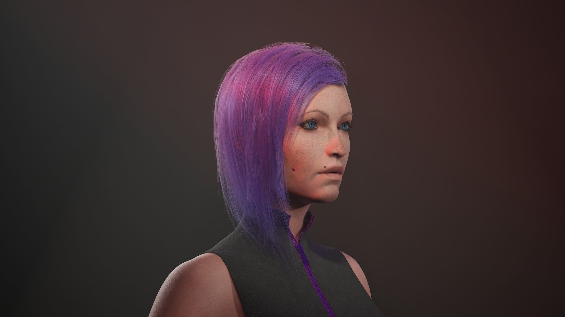 Cyberpunk woman clothing with hair Low-poly 3D model_1