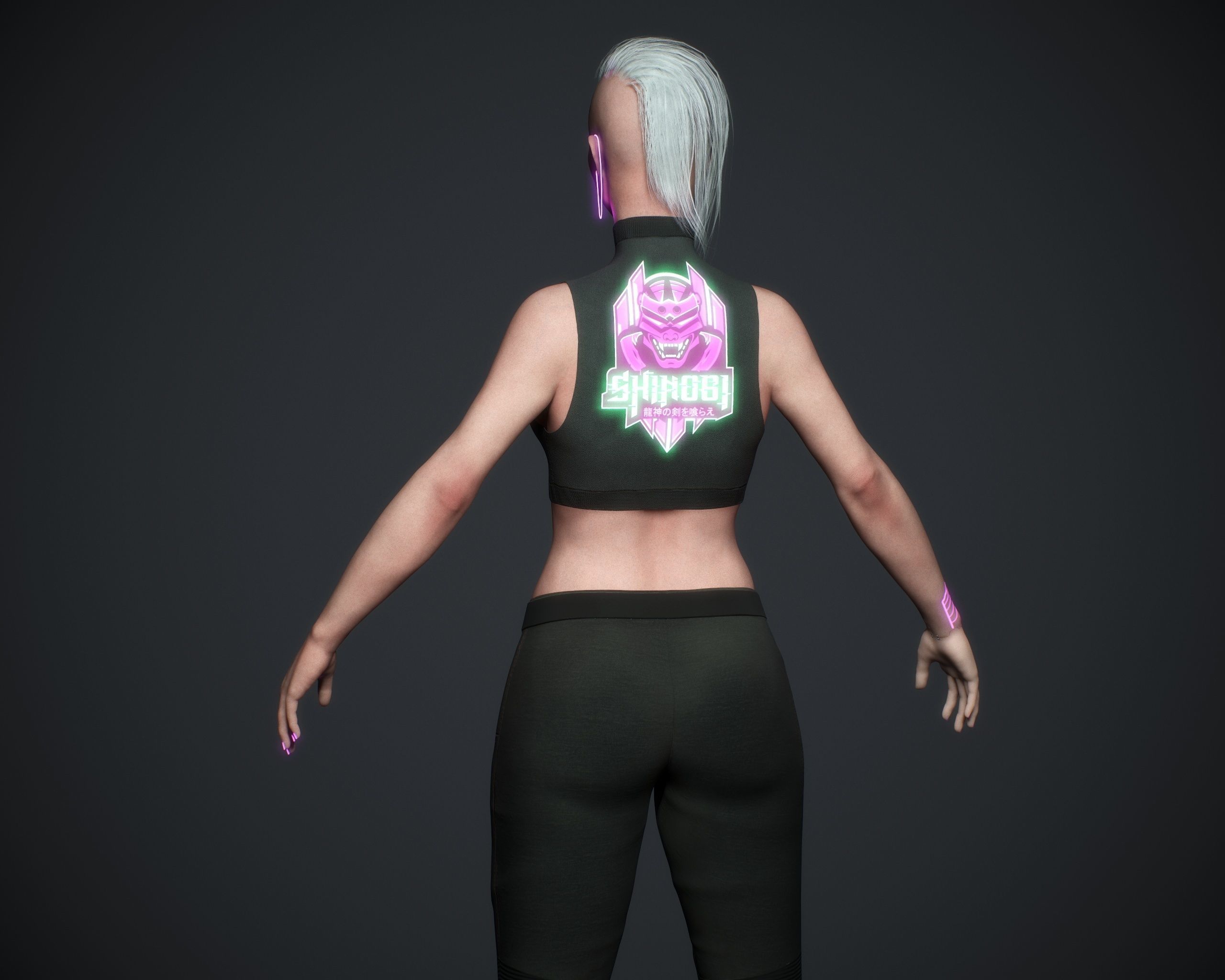 Cyberpunk woman clothing with hair Low-poly 3D model_12