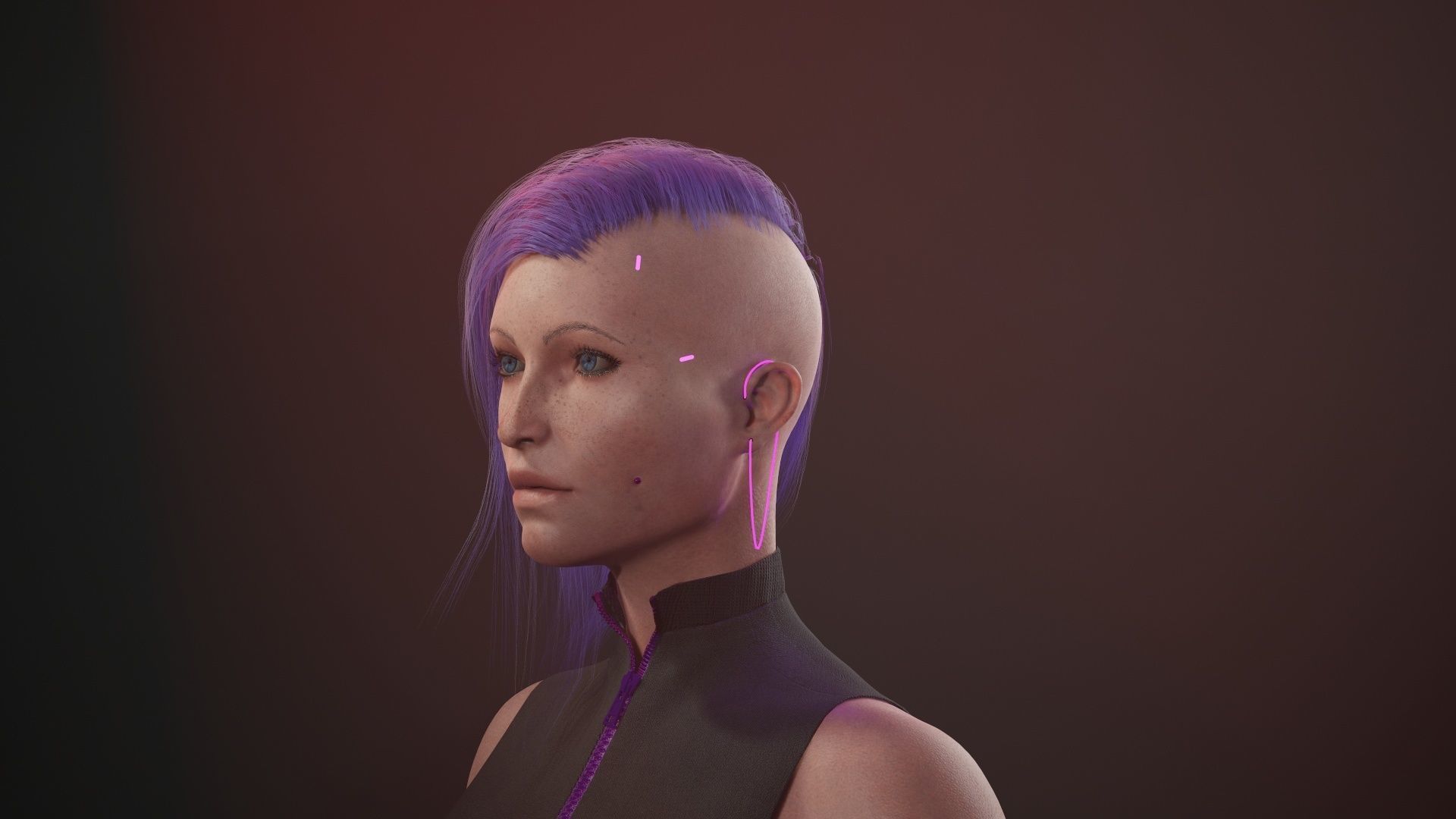 Cyberpunk woman clothing with hair Low-poly 3D model_2