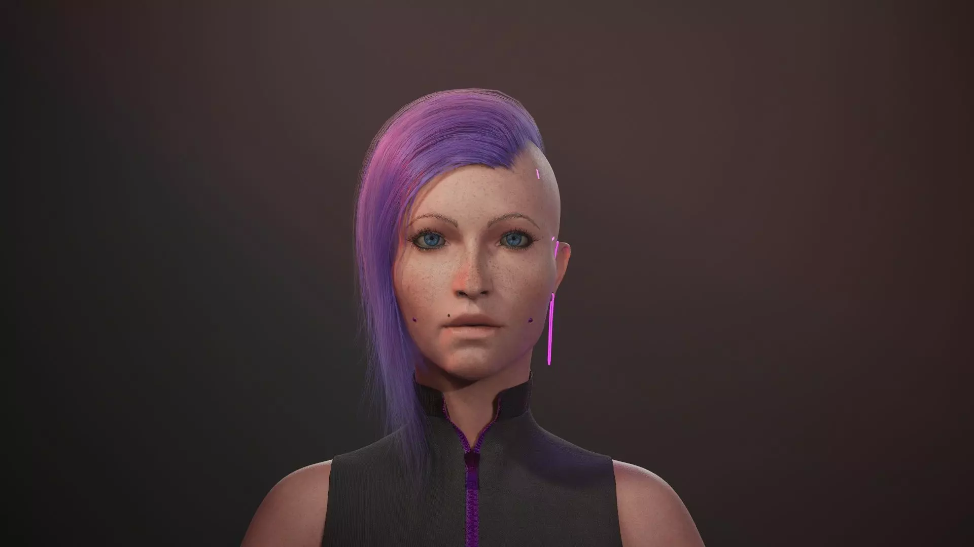 Cyberpunk woman clothing with hair Low-poly 3D model_0
