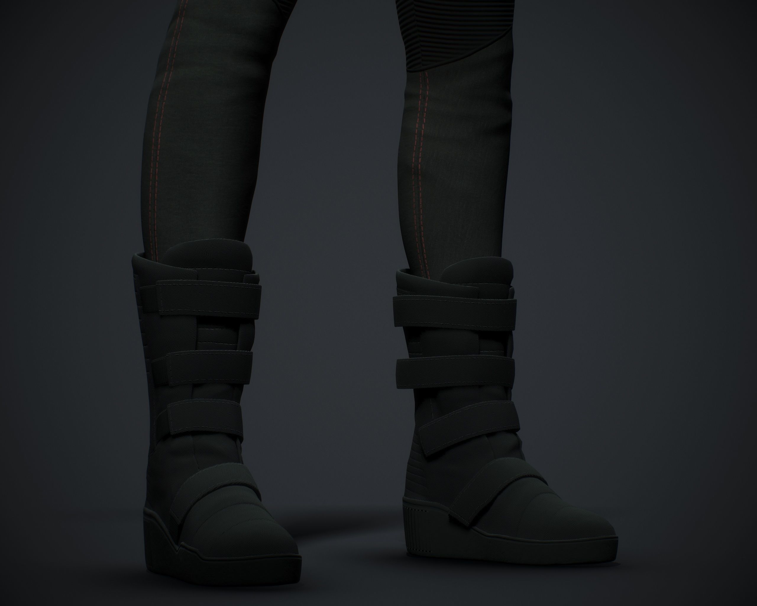 Cyberpunk woman clothing with hair Low-poly 3D model_9